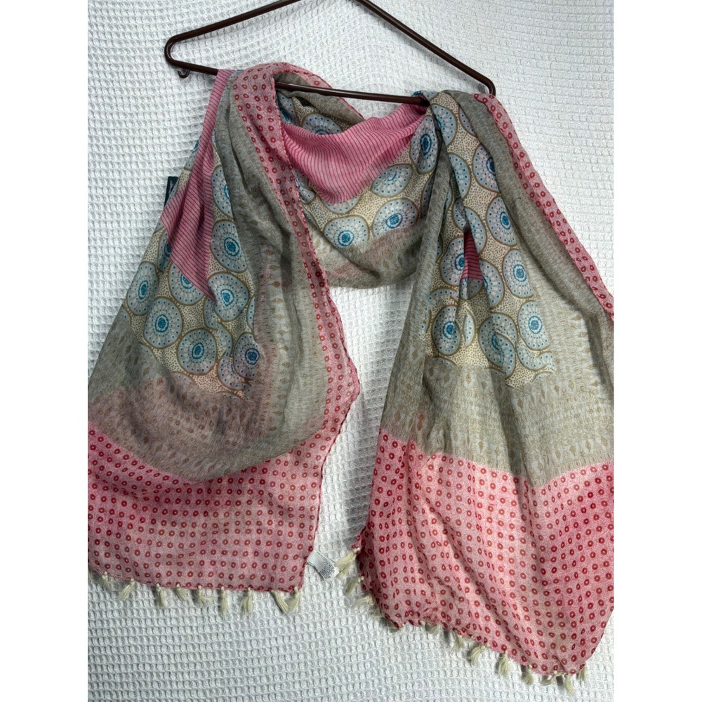 Boho Women Old Navy Mixed Print Tassel Scarf OS Pink Multi